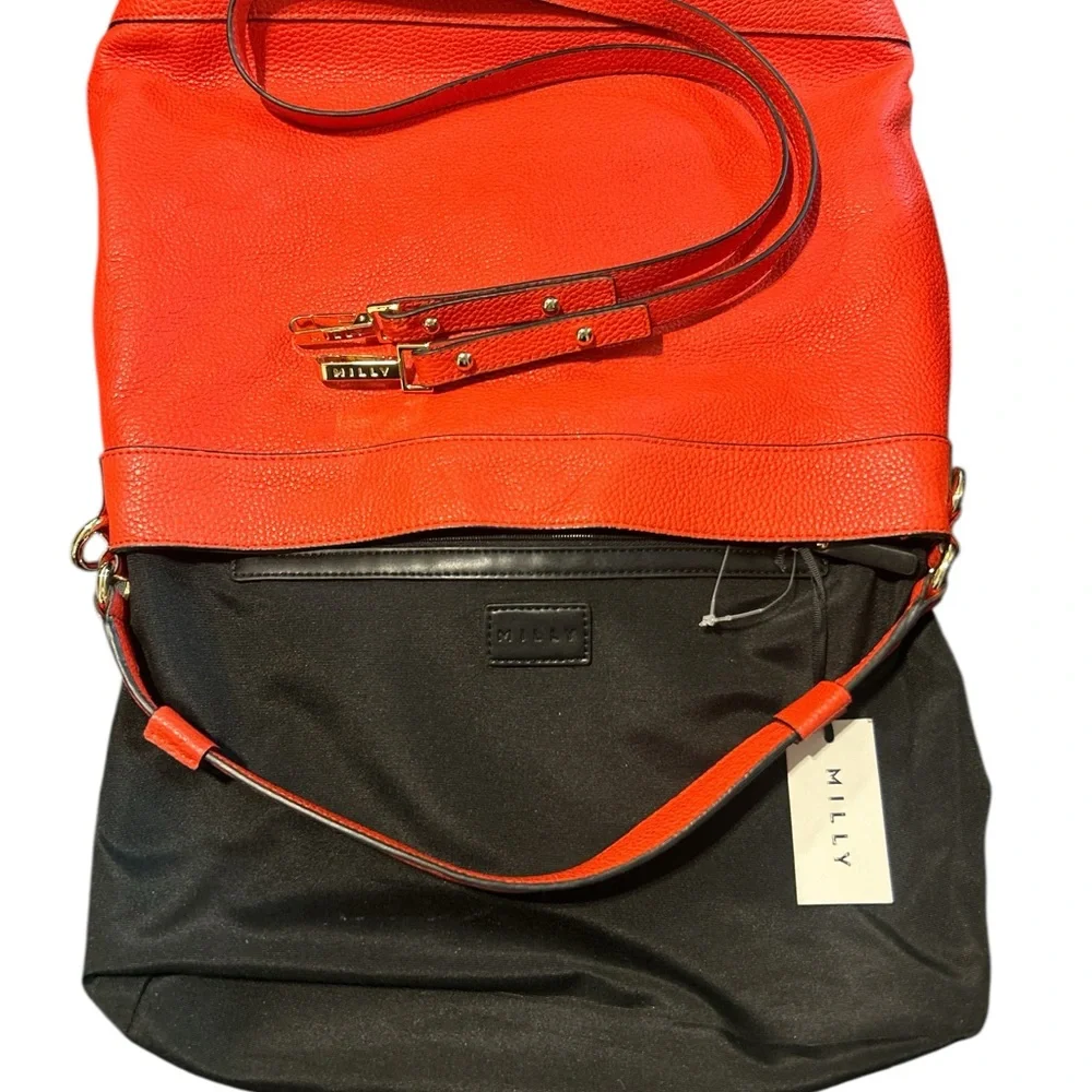 Milly Coral Leather Shoulder Bag with Crossbody Strap
